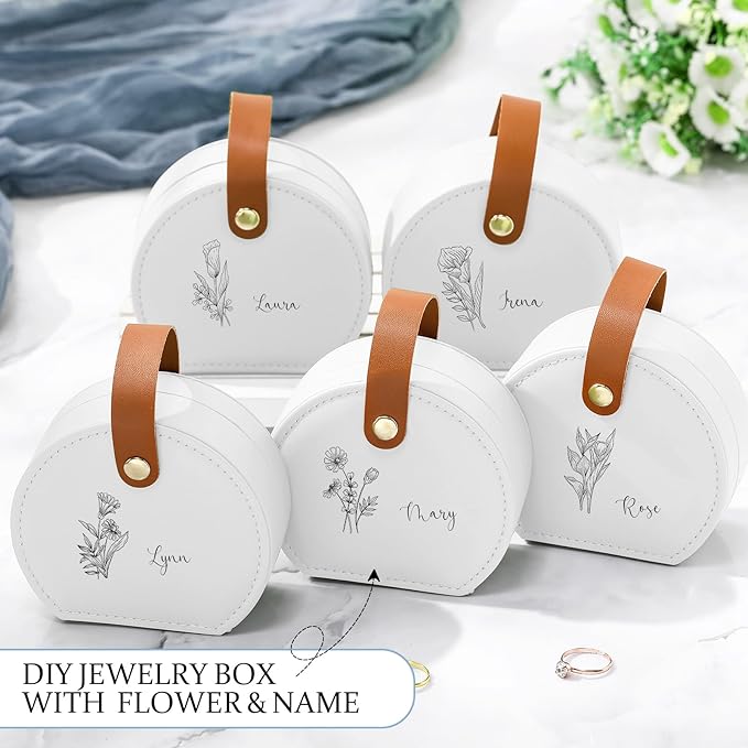 Weysat 12 Pack Travel Jewelry Case Mini Leather Bridesmaid Jewelry Gift Box Bulk Small Earring Storage Organizer (White,Brown)