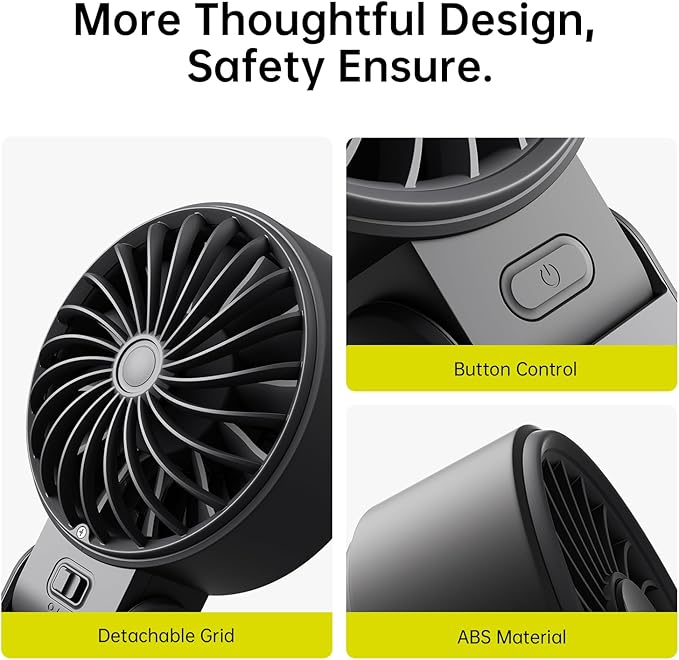 JISULIFE Handheld Fan Life7 – Ultimate Flexibility: High-Power Motor, LED Display, 19.5 Hrs Cooling, 5000mAh Rechargeable, 5-Speed, Foldable Design, 3-IN-1 Portable Fan for Travel Cruise Beach(Black)