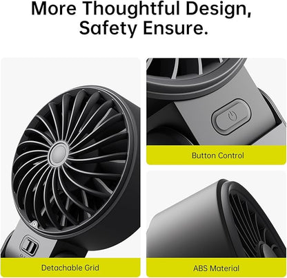 JISULIFE Handheld Fan Life7 – Ultimate Flexibility: High-Power Motor, LED Display, 13 Hrs Cooling, 3600mAh Rechargeable, 5-Speed, Foldable Design, 3-IN-1 Portable Fan for Travel Cruise Beach(Black)