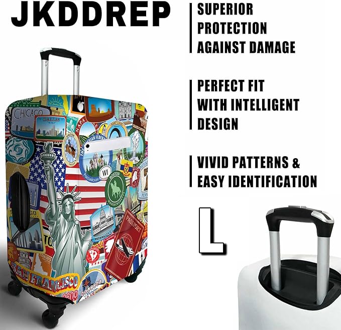 Statue of Liberty Travel Luggage Cover, Travel-Themed Suitcase Protector Stretchable, Washable Travel Suitcase Cover (L for 25-28 Inch Luggage)