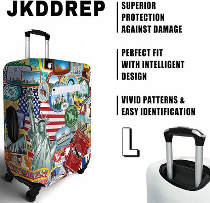 Statue of Liberty Travel Luggage Cover, Travel-Themed Suitcase Protector Stretchable, Washable Travel Suitcase Cover (L for 25-28 Inch Luggage)
