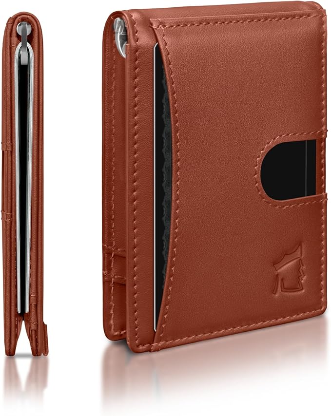 Kingly Cash Clip Slim Leather Wallet for Men with RFID Blocking & Money Clip - Minimalist Front Pocket Bifold Wallet Holds 12 Cards - Secure Card Holder with Easy Access Pull Tab