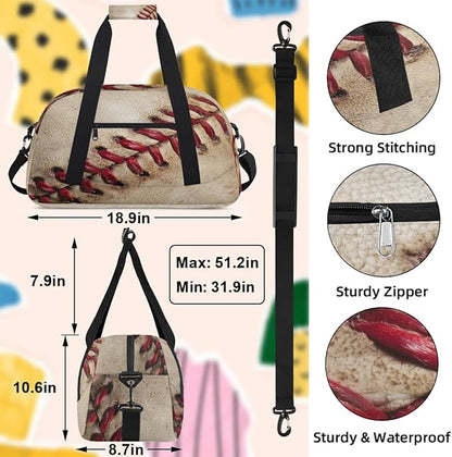 Kids Duffle Bag Girls Boys Close Up Old Vintage Baseball Weekender Overnight Bag,Lightweight Duffel Bags for Traveling Gym Sport Dance