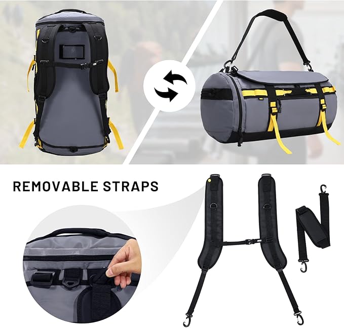 MIER Large Duffel Backpack Sports Gym Bag with Shoe Compartment, Heavy Duty and Water Resistant, Gray, 60L