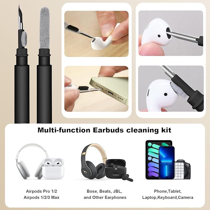 LOPIE Handmade AirPods Pro Case, Carbon Fiber Texture Vegan Leather Case with Keychain & Cleaner Kit, Protective Hard Shell Cover - Black