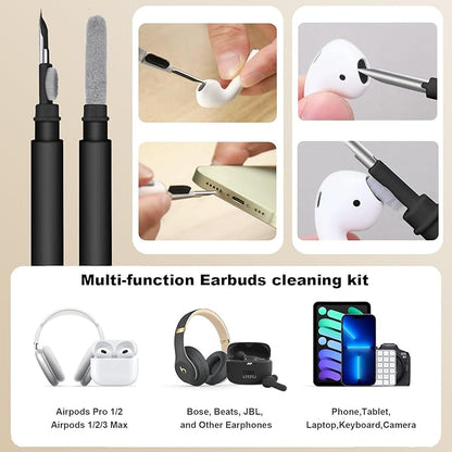 LOPIE Handmade AirPods Pro Case, Carbon Fiber Texture Vegan Leather Case with Keychain & Cleaner Kit, Protective Hard Shell Cover - Black