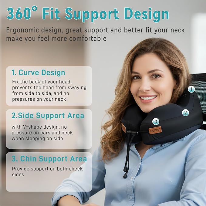 Travel Pillow for Airplane, Memory Foam Airplane Neck Pillow for Long Flight Sleeping, Soft, Comfort Portable Travel Neck Pillow for Flight, Drive, Work, Rest, with Storage Bag