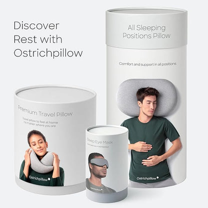 Ostrichpillow Go Neck Pillow, Travel Pillows for Airplanes, Premium Memory Foam Travel Pillow, 360º Ergonomic Design, Asymmetrical Sides, Travel Bag Included, Washable Modal Cover