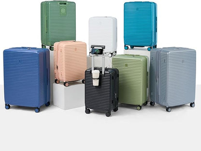 Large Checked Luggage 28 Inch Hard Shell Suitcases, Expandable Travel Luggage Lightweight Check In Luggage with Spinner Wheels Cup Holder Charger Built in, Silver