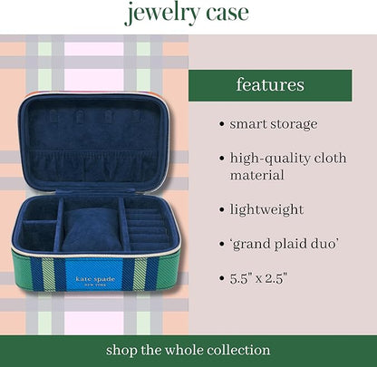 kate spade new york Black Travel Jewelry Case, Small Jewelry Box to Organize Rings, Necklaces, Earrings, Grand Plaid Duo