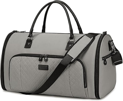 Garment Bag for Airplane Travel, Carry On Garment Duffle Bags for Women, 2 in 1 Travel Suit Bag with Shoes Compartment Carry on Bag Hanging Garment Bag Travel with Shoulder Strap,Grey