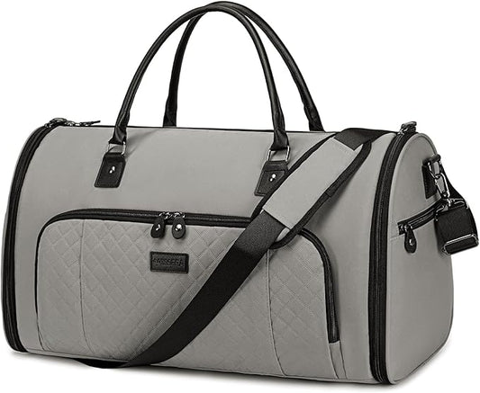 Garment Bag for Airplane Travel, Carry On Garment Duffle Bags for Women, 2 in 1 Travel Suit Bag with Shoes Compartment Carry on Bag Hanging Garment Bag Travel with Shoulder Strap,Grey