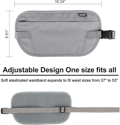 RFID Blocking Money Belt - Slim Under Cloth Passport Holder & Travel Wallet | Secure Hidden Fanny Pack for Men Women (Grey-L)