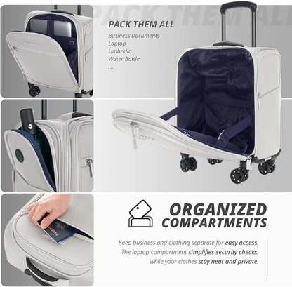 Verage Under Seat Luggage with Wheels, Softside Small Suitcase Spinner Carry On Luggage Bags for Airlines Airplanes Short Trip Men Women (Cloud Gray, 14-Inch Underseat)