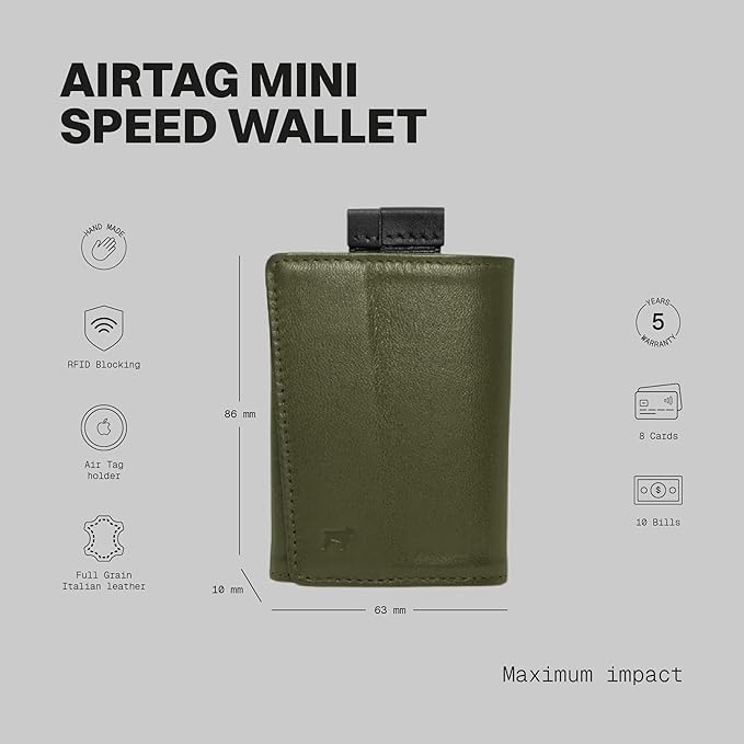 The Frenchie Co. - AirTag Speed Wallet Mini - Ultra-Slim RFID Blocking Card Holder - Minimalist Front Pocket Wallet for Men & Women - Full-Grain Italian Leather