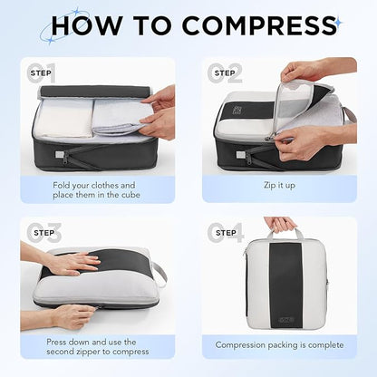 2 Set Compression Packing Cubes for Travel Essentials,Compressible Expandable Packing Cubes for Suitcase,OlarHike Luggage Organizer Bags for Travel,Handy Helper for Organizing Clothes(Black)