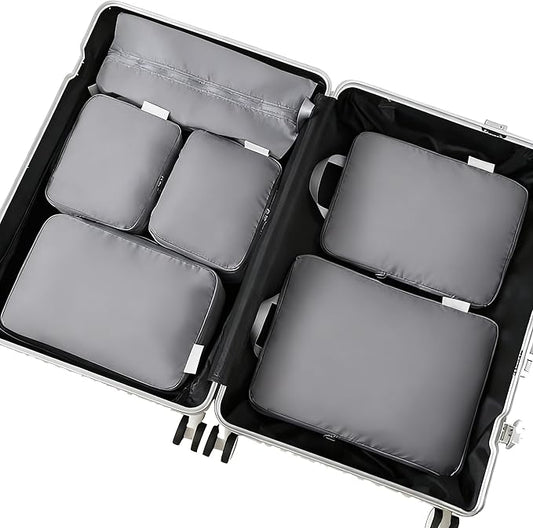 6-piece travel compression packaging cube - foldable travel bag expandable, luggage storage bag. (grey)