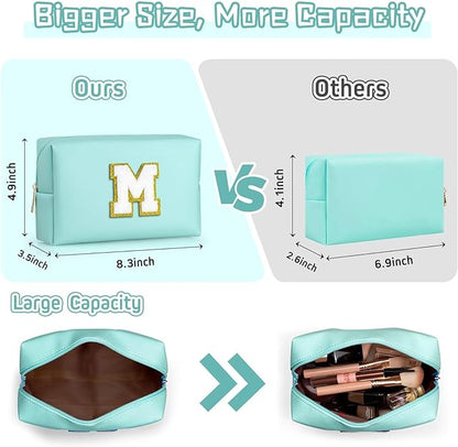 TOPEAST Personalized Birthday Gifts for Women, Preppy Patch Makeup Bag, Chenille Letter Pouch Cosmetic Bag, Travel Organizer, Birthday Gifts for Friends, Cute Stuff (Blue L)