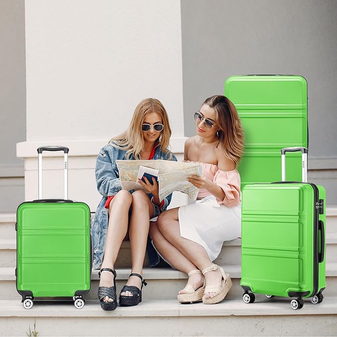 Kono 4 Piece Luggage Sets Expandable(only 28") with Spinner Wheels TSA Lock Lightweight PC+ABS Hardside Travel Rolling Suitcases 20in 24in 28in Carry on and 12in Mini Cosmetic Case Apple Green