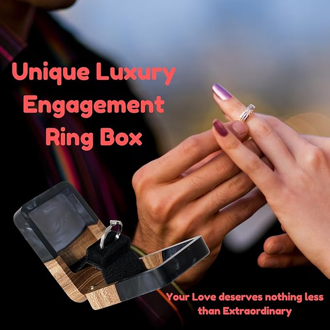 RWA Slim Engagement Ring Box for Proposal – Unique Wedding Ring Holder & Jewelry Display Case – Travel Jewelry Organizer, Ring Bearer Box, Proposal Gift, Wedding Ring Box for Ceremony, FLIP, black