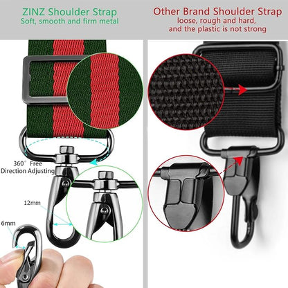 ZINZ Shoulder Strap Universal Bag Strap - 78" Ultra-Thick Padded with Dual Balanced Adjustable Buckles for Briefcase, Travel, Sports, Laptop, Crossbody Bag，Stripes-GrRdGr