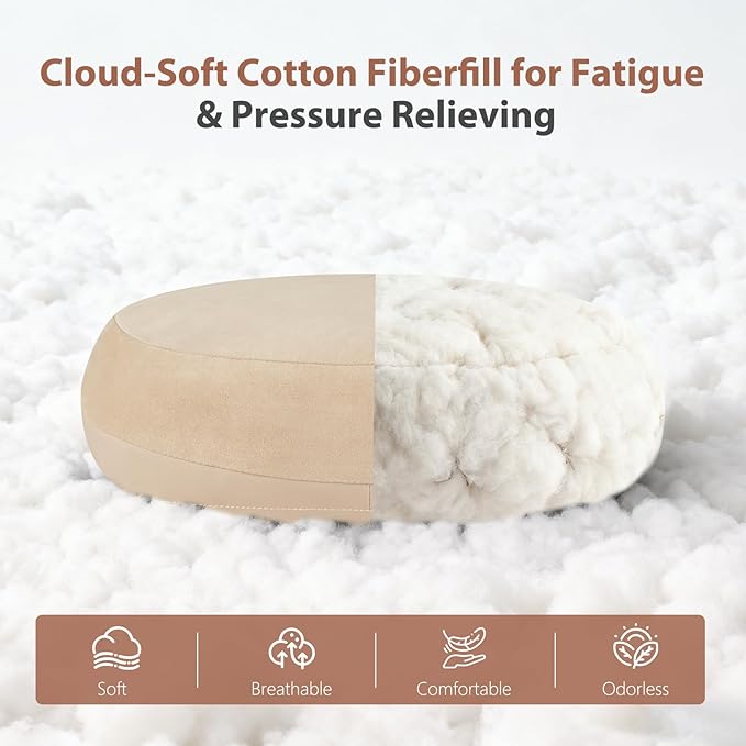 FLORICH Double-sided Car Headrest & Lumbar Support Cushion Skin-friendly Suede & Leather Car Seat Pillow and Back Support Soft Neck & Tailbone Cushion for Car Office Chair Neck Back Pain Relief, Beige