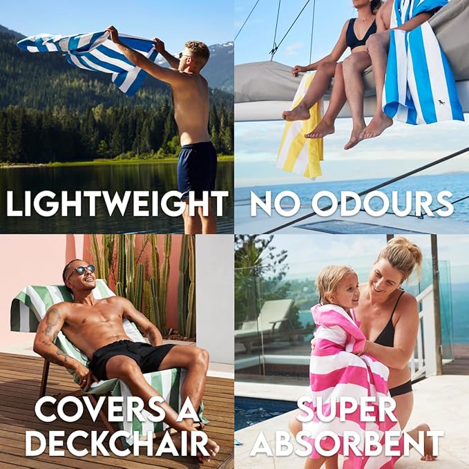 Dock & Bay Beach Towel - Quick Dry, Sand Free - Compact, Lightweight - 100% Recycled - Includes Bag - Cabana Light - Tulum Blue - Large (160x90cm, 63x35)