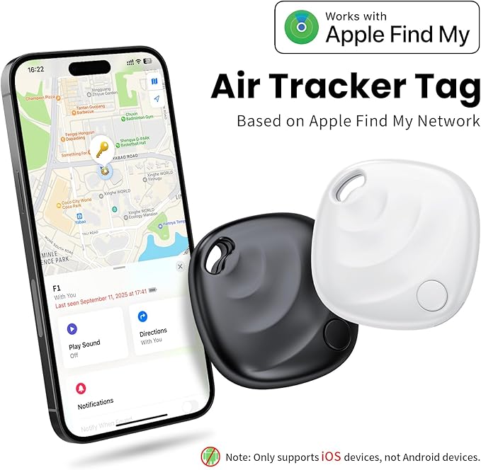 Air Tracker Tags-4 Pack, Smart Bluetooth Tracker Works with Apple Find My (iOS Only), Tracking Tag with Lanyard, Item Finder for Luggage, Key, Suitcases, Replaceable Battery(Not for Android Devices)