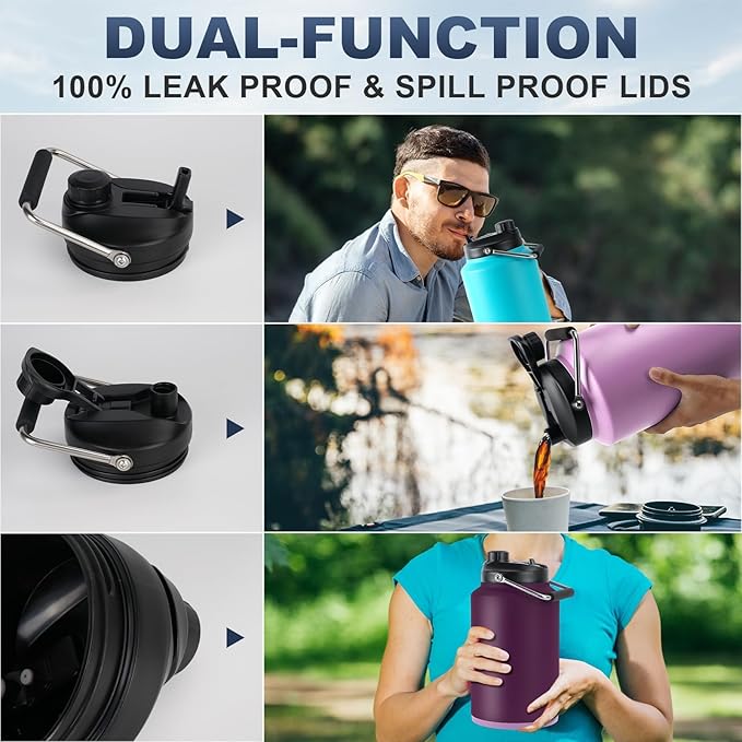 Tronco 1 Gallon Water Bottle, 128 oz Large Stainless Steel Triple Wall Vacuum Insulated Water Jug with Straw Lid and Spout, Keep Cold 48 Hrs, Top Handle, Leak Proof, Wide Mouth, Sweat Proof, BPA Free