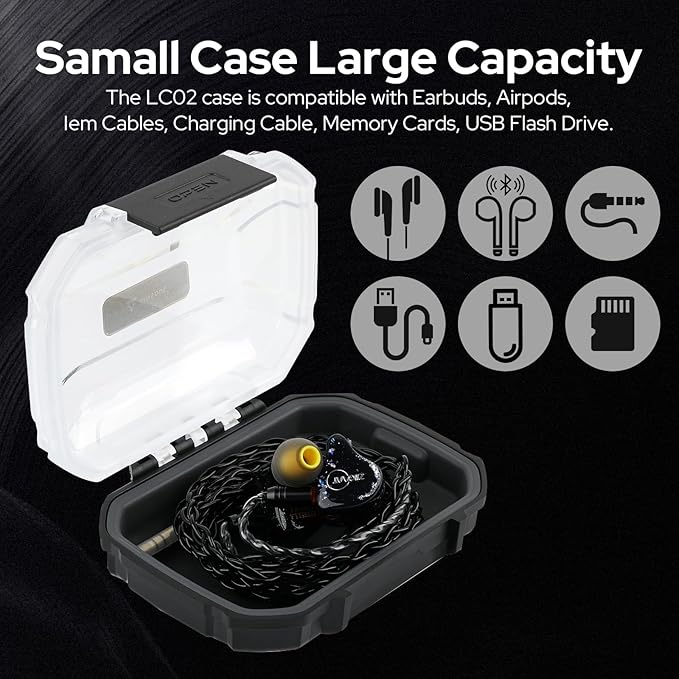 Linsoul LC02 in Ear Monitor Case, Portable Earbud Hard Case, Waterproof Earphone Storage Box, Travel Carrying Case for Headphones and IEM Cables, Fit for ZS10 PRO Cadenza Supermix4 Hype4 Zero:2 Zonie