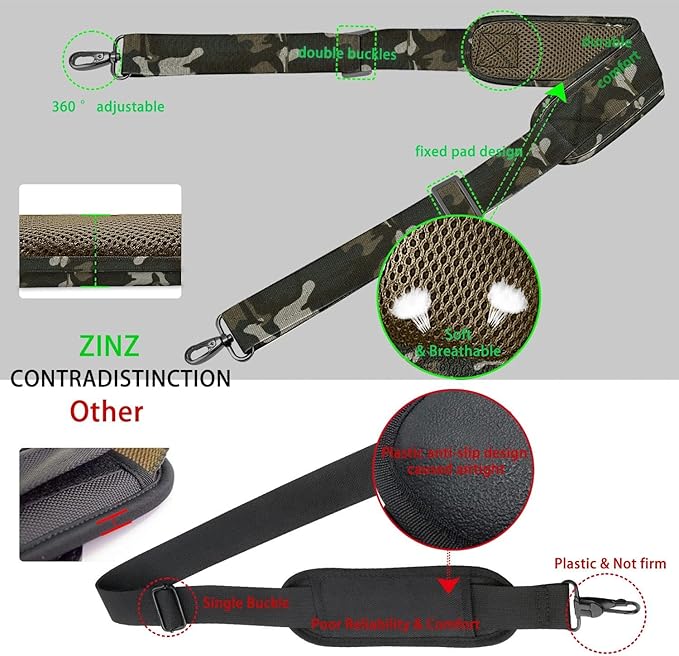 ZINZ 79 inch Shoulder Strap, Extra-thick Fixed Cushion Pad and Dual Clasps Universal Replacement Strap with Metal Swivel Hooks for Laptop Bags, Luggage Bags, Camera, Crossbody(Camouflage Green)