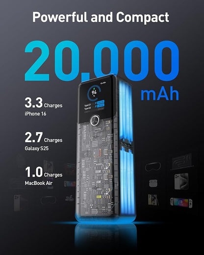 Power Bank, 20000mAh 3-Port Laptop Portable Charger with 140W Fast Charging, Smart Display, for Outdoor, Compatible with iPhone 16/15/14 Series, Samsung, MacBook, iPad, and More（White）