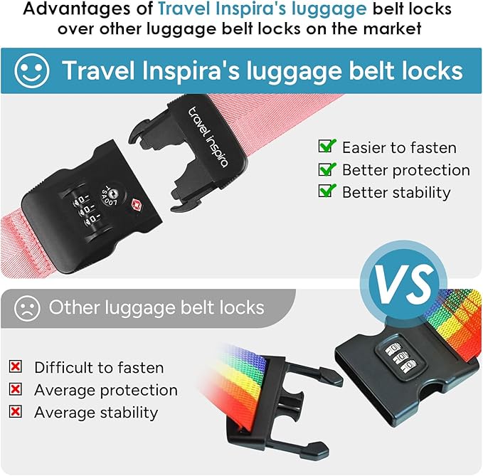 Travel Inspira Luggage Straps for Suitcases with TSA Lock, Protect Your Luggage Anti-Burst, High Visibility Color, Easy to Identify Luggage Adjustable Heavy Duty Belt for 20-32 Inch Suitcases