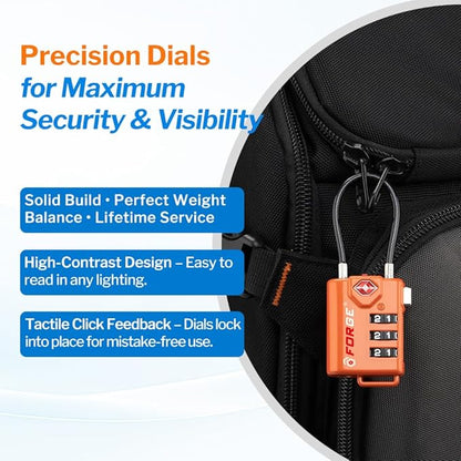 TSA Approved Cable Luggage Locks, Re-settable Combination with Alloy Body, Orange 2 Locks.