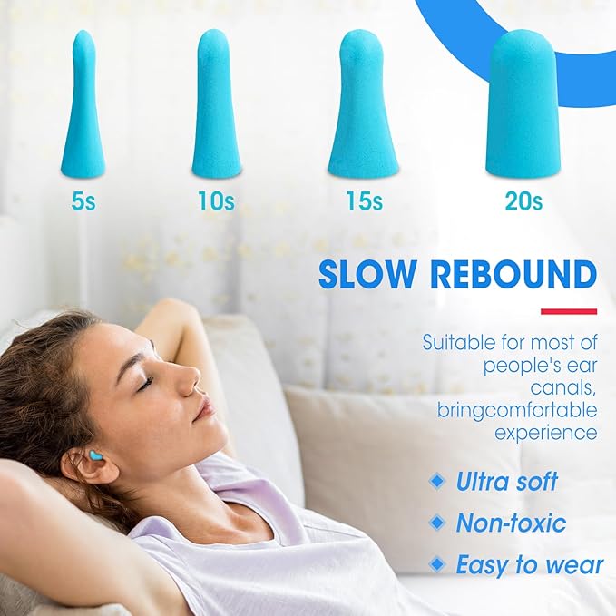 AZEN 200 Pairs Ear Plugs, NRR 32dB Soft Foam Ear Plugs for Sleeping Noise Cancelling, Earplugs for Concerts Shooting Swimming Noise Reduction (Lake Blue)
