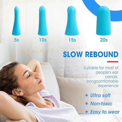 AZEN 200 Pairs Ear Plugs, NRR 32dB Soft Foam Ear Plugs for Sleeping Noise Cancelling, Earplugs for Concerts Shooting Swimming Noise Reduction (Lake Blue)