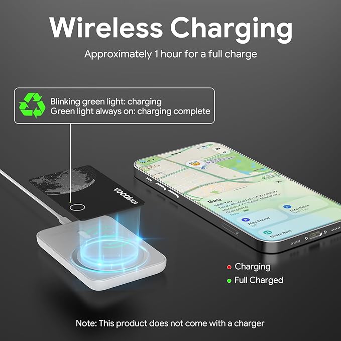 VOCOlinc Dual System Air Card Tag Pro 1 Pack, Rechargeable Wallet Tracker Item Finder Work with Android Google Find Hub or iOS Apple Find My APP (Huawei not Supported), Smart Locator for Luggage, Bags