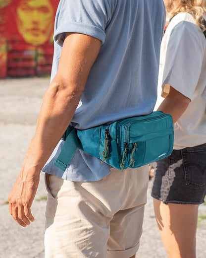WATERFLY Fanny Pack Waist Packs: Large Crossbody Fanny Packs for Women Men with 5 Zipper Pockets Adjustable Strap Waist Bags Hip Pack for Traveling Cycling Running Hiking-Cyan