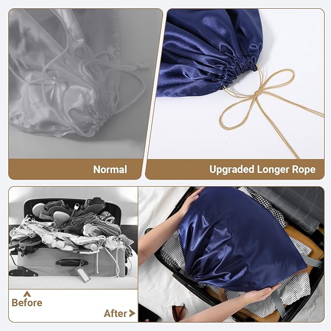 Ewen 7pcs Satin Shoe Bag Dustproof, 23.6x19.6in Dust Bags for Handbags with Drawstring Blank Tags, Travel Essentials Large Packing Bag, Dark Blue Purse Shoes Clothes Organizer for Closet Home Storage