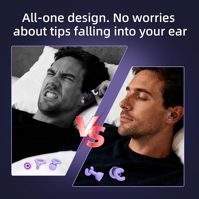 Ultra-Soft Noise Cancelling Ear Plugs, Reusable Silicone for Sleep Concerts Travel Office,33dB (NRR),Ergonomic Integrated Design Fit for Small Ear Canals Noise Sensitivity (Purple, 4 Pairs)