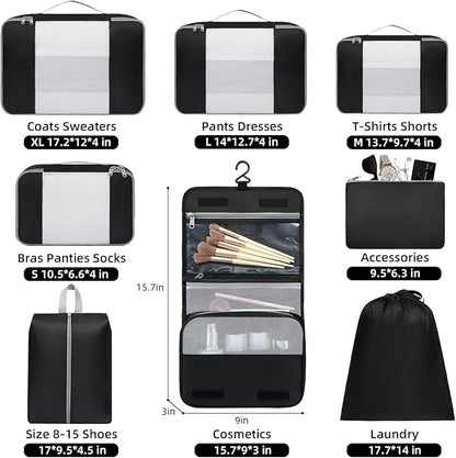 BAGAIL 6 Set/8 Set/10 Set Packing Cubes Various Sizes Packing Organizer for Travel Accessories Luggage Carry On Suitcase