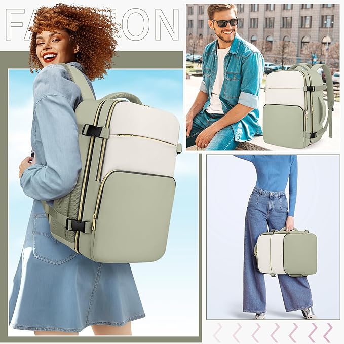 ZOMFELT Travel Backpack for Women Men, Carry On Backpack, TSA 15.6inch Laptop Backpack Flight Approved, Personal Item Travel Bag Nurse Bag Casual Daypack for Weekender Business Trip, Green