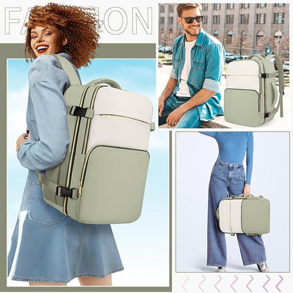 ZOMFELT Travel Backpack for Women Men, Carry On Backpack, TSA 15.6inch Laptop Backpack Flight Approved, Personal Item Travel Bag Nurse Bag Casual Daypack for Weekender Business Trip, Green