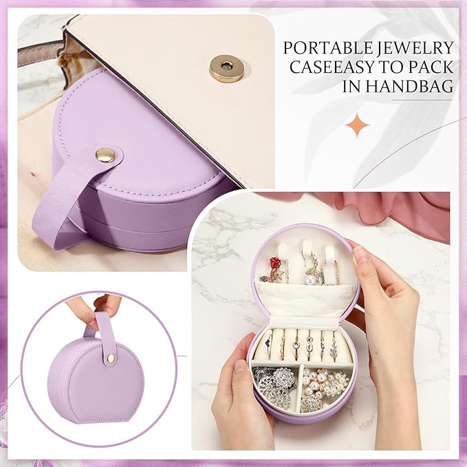 Weysat 12 Pack Travel Jewelry Case Bulk Mini Leather Bridesmaid Jewelry Gift Box Small Earring Storage Organizer (Purple)