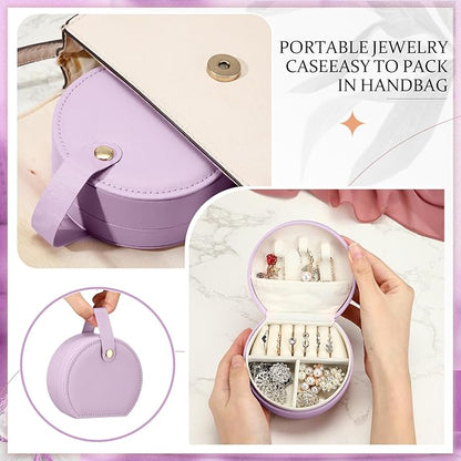 Weysat 12 Pack Travel Jewelry Case Bulk Mini Leather Bridesmaid Jewelry Gift Box Small Earring Storage Organizer (Purple)