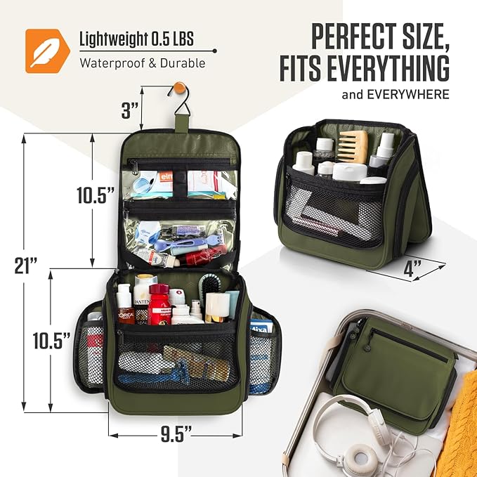 VENTURE 4TH Hanging Travel Toiletry Bag for Women & Men - Travel Organizer with Expandable Compartments & Removable Clear Pouch for Toiletries (Forest Green)