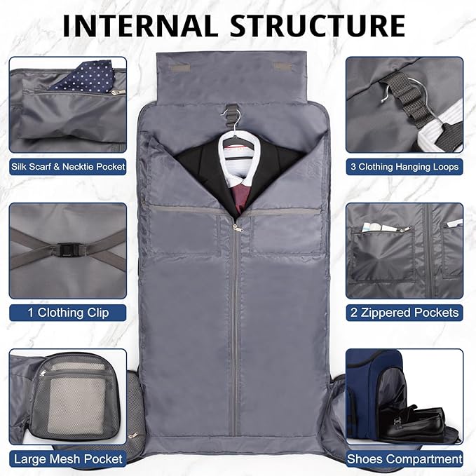 3-in-1 Tactical Garment Bag For Men,55L Large Capacity Convertible Suit Bag,Garment Bags For Hanging Clothes With Shoes Compartment, Multi-Functional Suit Bag For Travel Business
