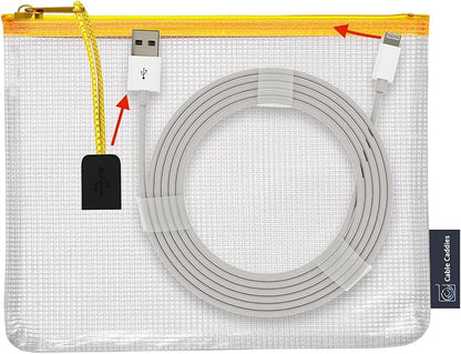 10 - USB Cable Organizer Pouches, Manage Cables, Travel Cable Oranizer, Color Coded with USB Zipper Pulls