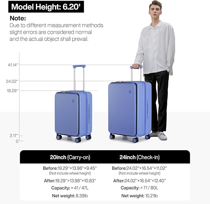 mixi 20 Inch Expandable Carry On Luggage PC Hard Shell Suitcase Top Opening Rolling Travel Suitcases with Spinner Wheels & TSA Lock, Dreamy Purple