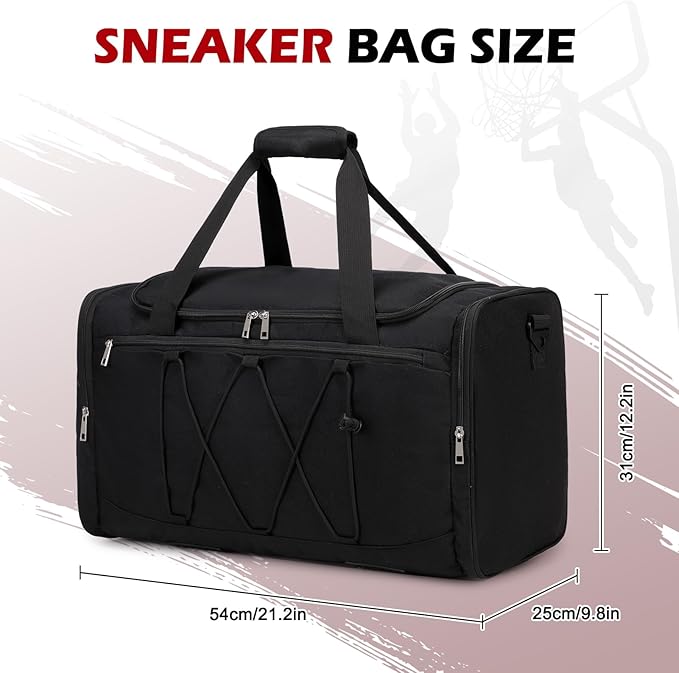 Sneaker Bag for Travel, Outdoor Sports Gym Bag Shoe Bag for 4 Pairs of Sneakers up to Size 14, Travel Duffel Bag with 3 Adjustable Dividers & Shoulder Strap, Sneakerhead Gift